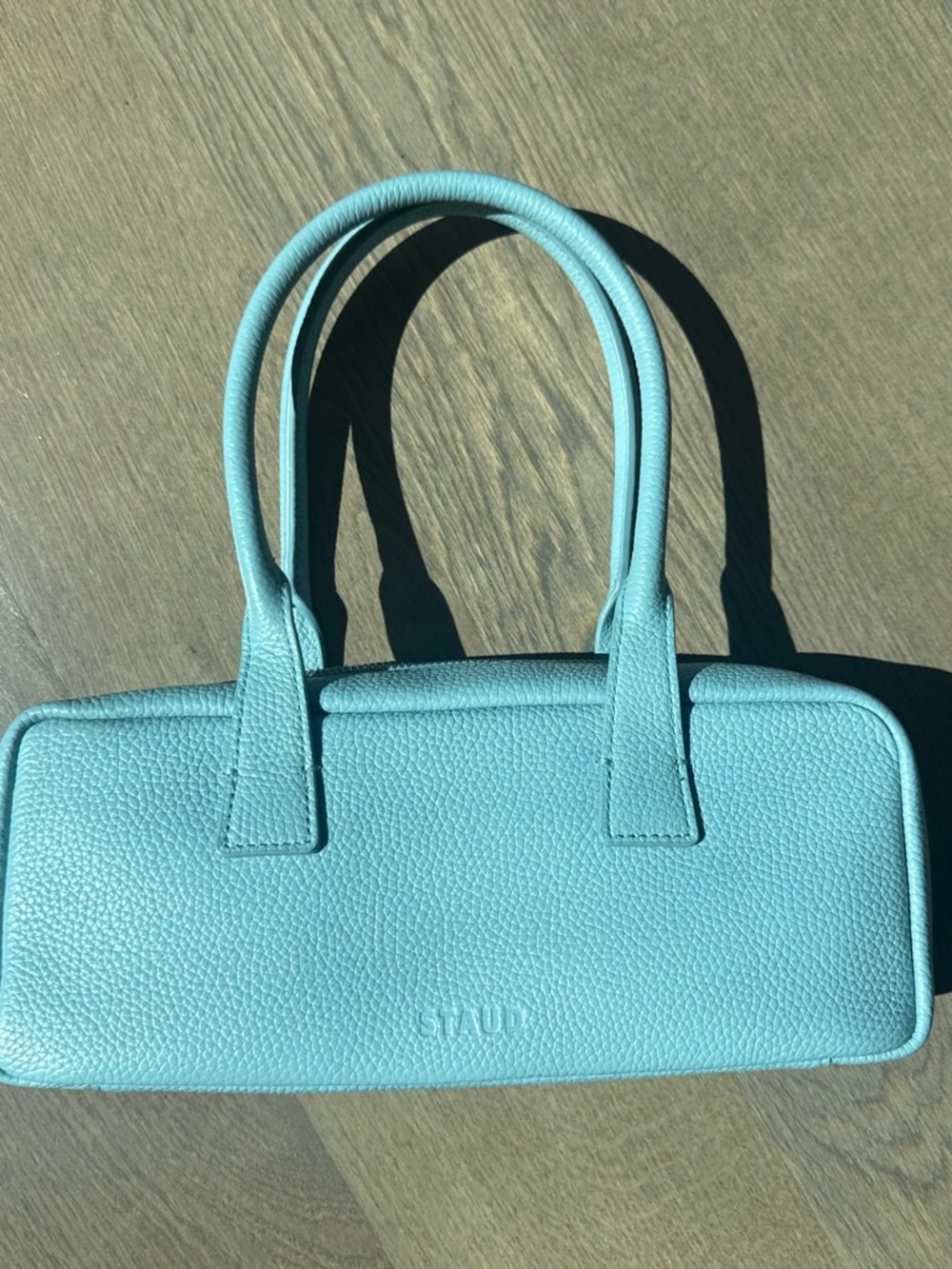 STAUD Aqua Pebbled Leather Mini Top-Handle Bag